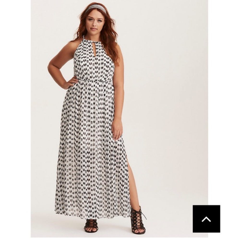 Torrid Black and White Chiffon Halter Maxi